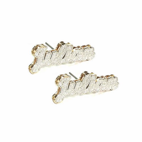 Custom word jewelry company personalized diamond cut name earrings studs bulk wholesale suppliers